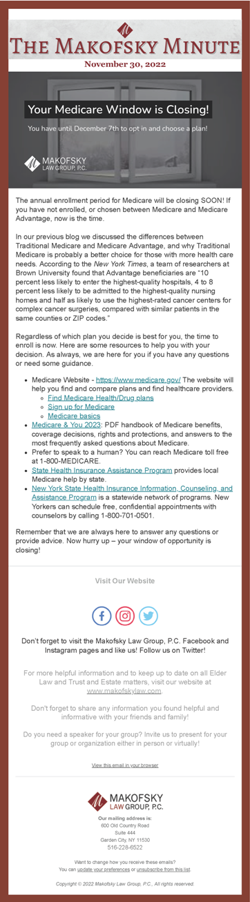 Your Medicare Window is Closing!