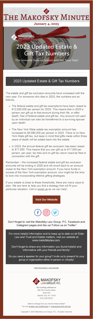 2023 Updated Estate & Gift Tax Numbers
